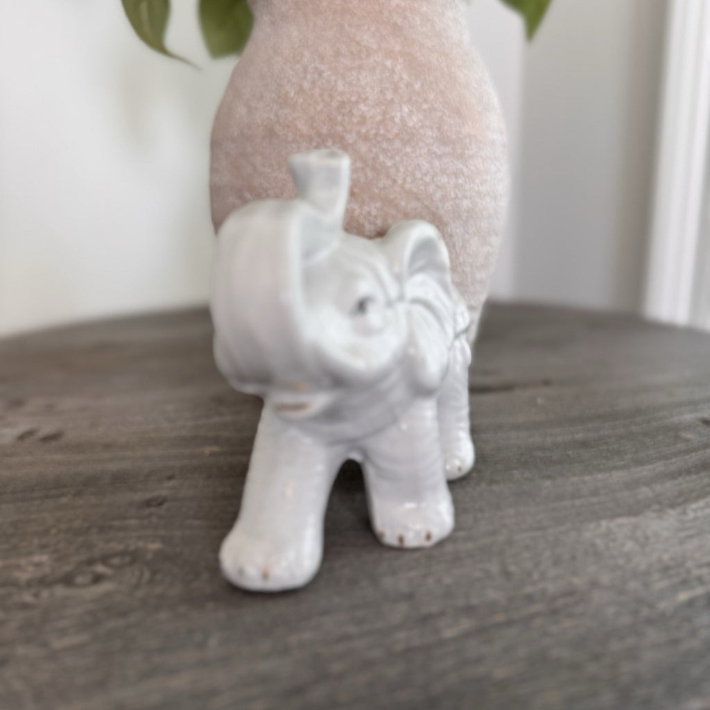 Vintage Porcelain Elephant Figurine Lot 2 White Gold Trim Trunk Up Good Luck