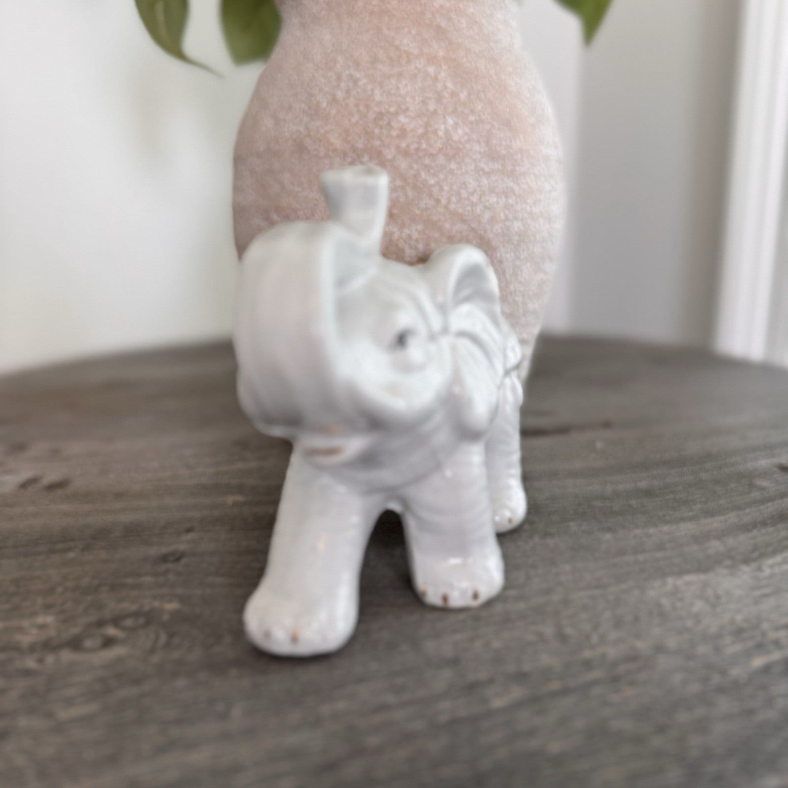 Vintage Porcelain Elephant Figurine Lot 2 White Gold Trim Trunk Up Good Luck