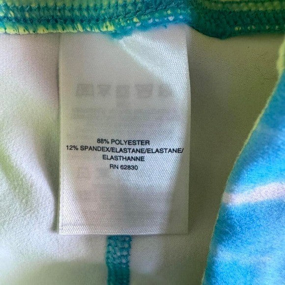 Lands' End Blue Water Print Leggings Size S Tall | Neon Yellow Lining