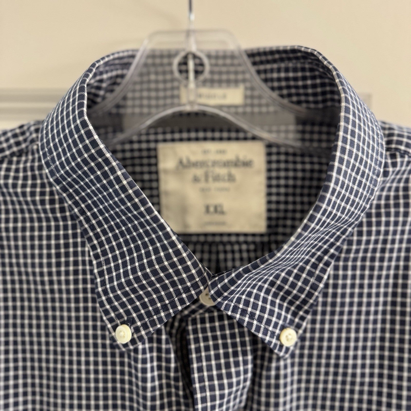 Abercrombie & Fitch XXL Blue Check Shirt Button Down 100% Cotton Long Sleeve ‘11