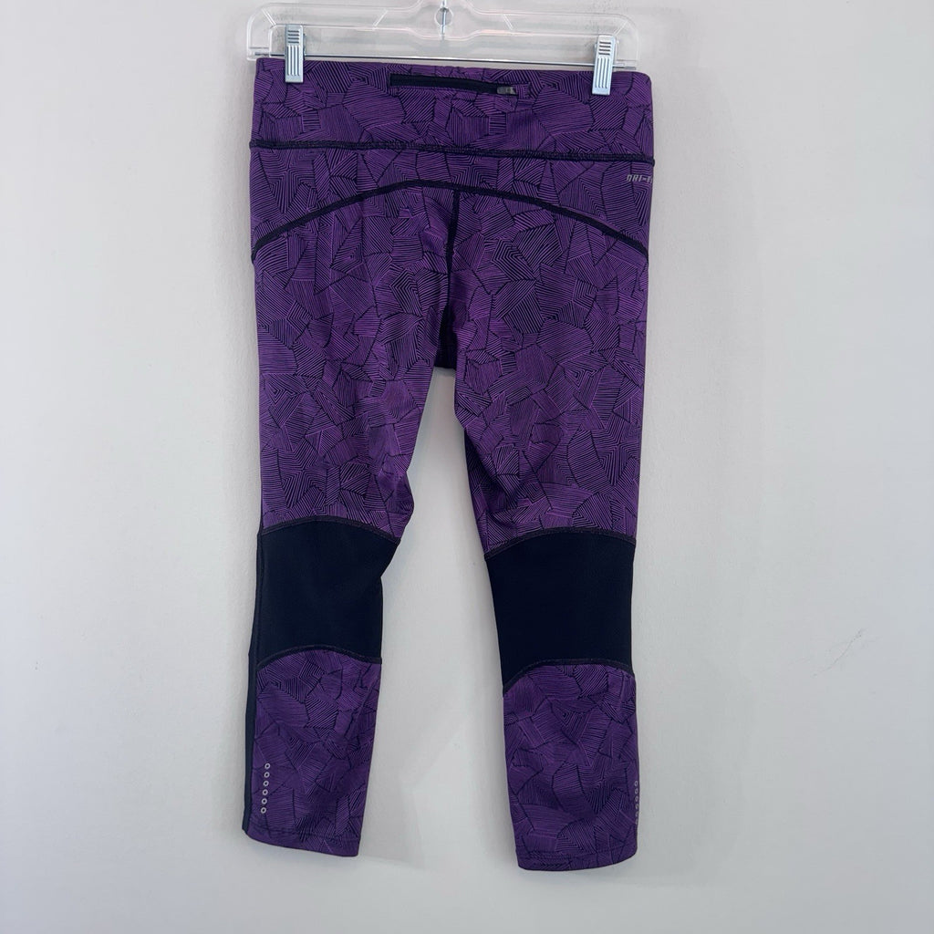 Nike Dri Fit Capri Leggings Purple Print Running Gym Yoga Women M