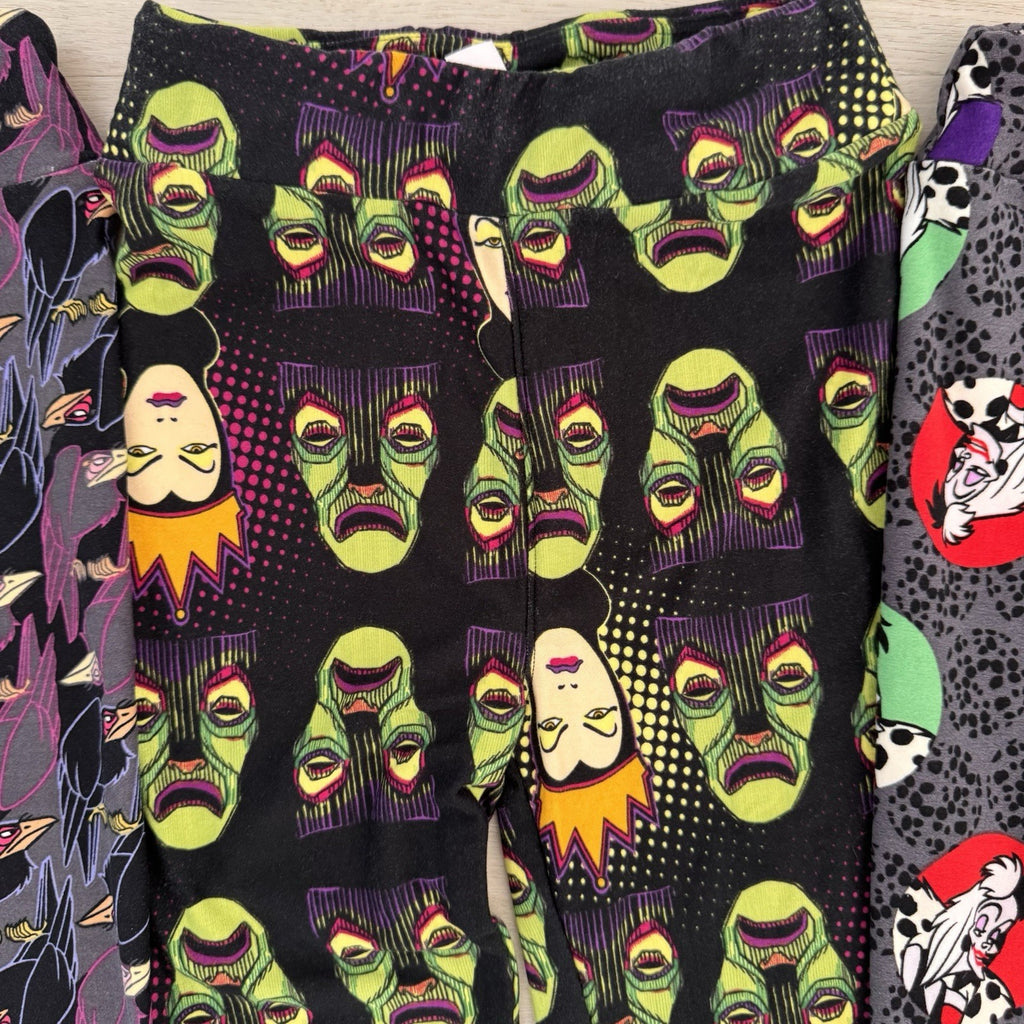 LuLaRoe Disney Villains Leggings Lot 4 L/XL Cruella Scar Evil Queen Maleficent