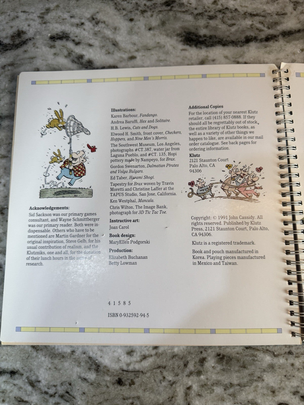 THE Book of Classic Board Games 1991 Vintage KLUTZ PRESS