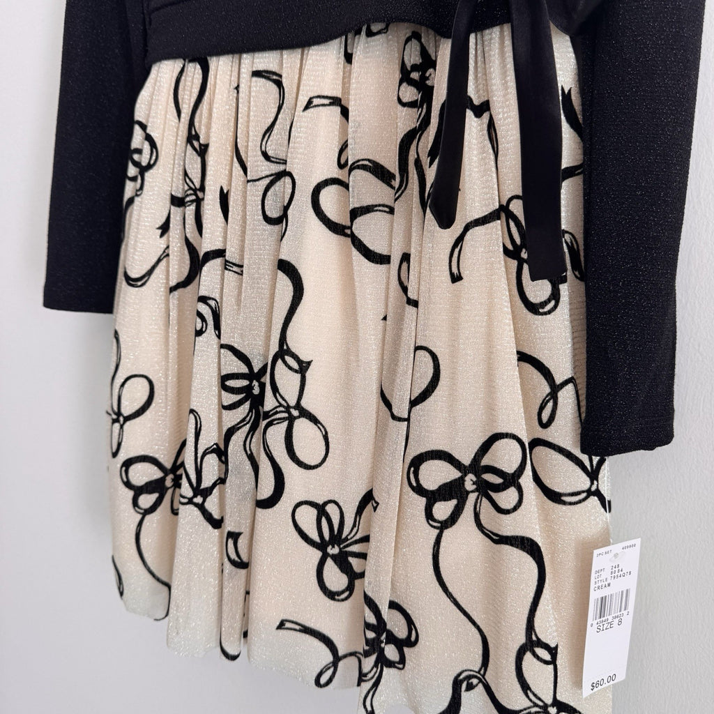 Knitworks Girls Dress Size 8 2pc Set Black Cream Bow Party Dress NWT MSRP60