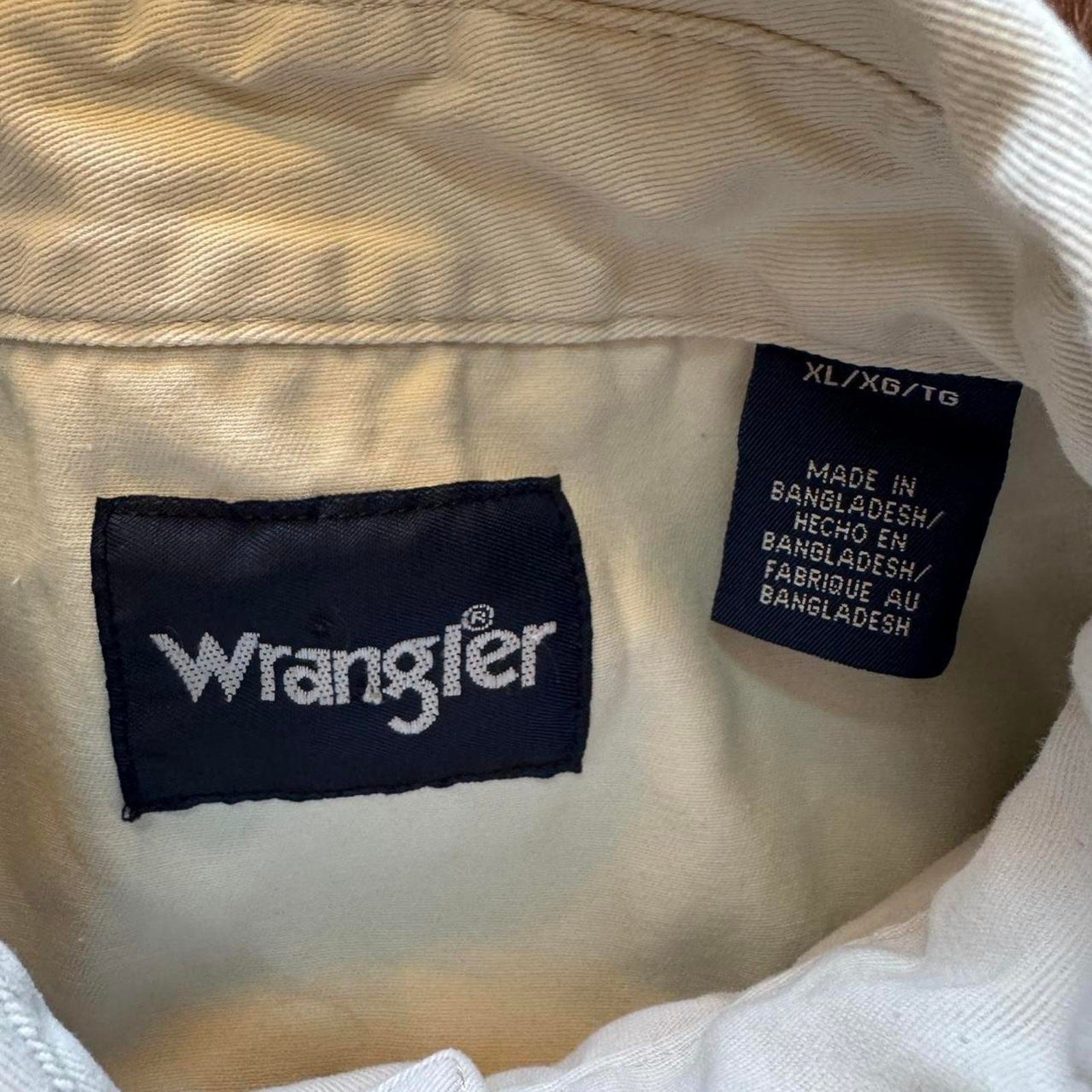 Vintage Wrangler Western Solid Khaki Beige Pearl Snap Button Cowboy Shirt Men XL