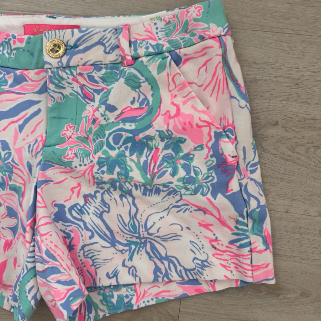 Lilly Pulitzer Printed Callahan  Shorts Sz 2 Pink Blue Tropical 2019 Women’s