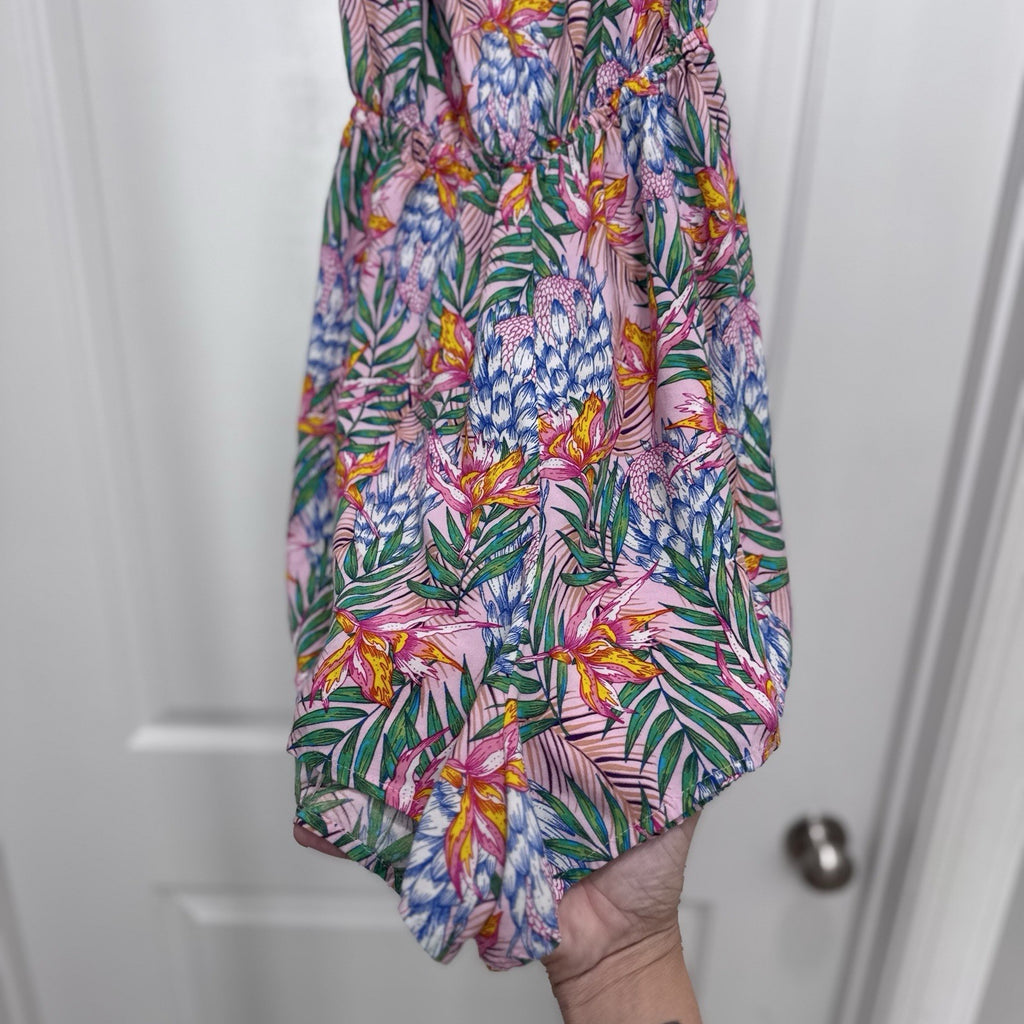 H&M Pink Tropical Floral Sundress Size 10 Sleeveless Summer Vacay Dress Viscose