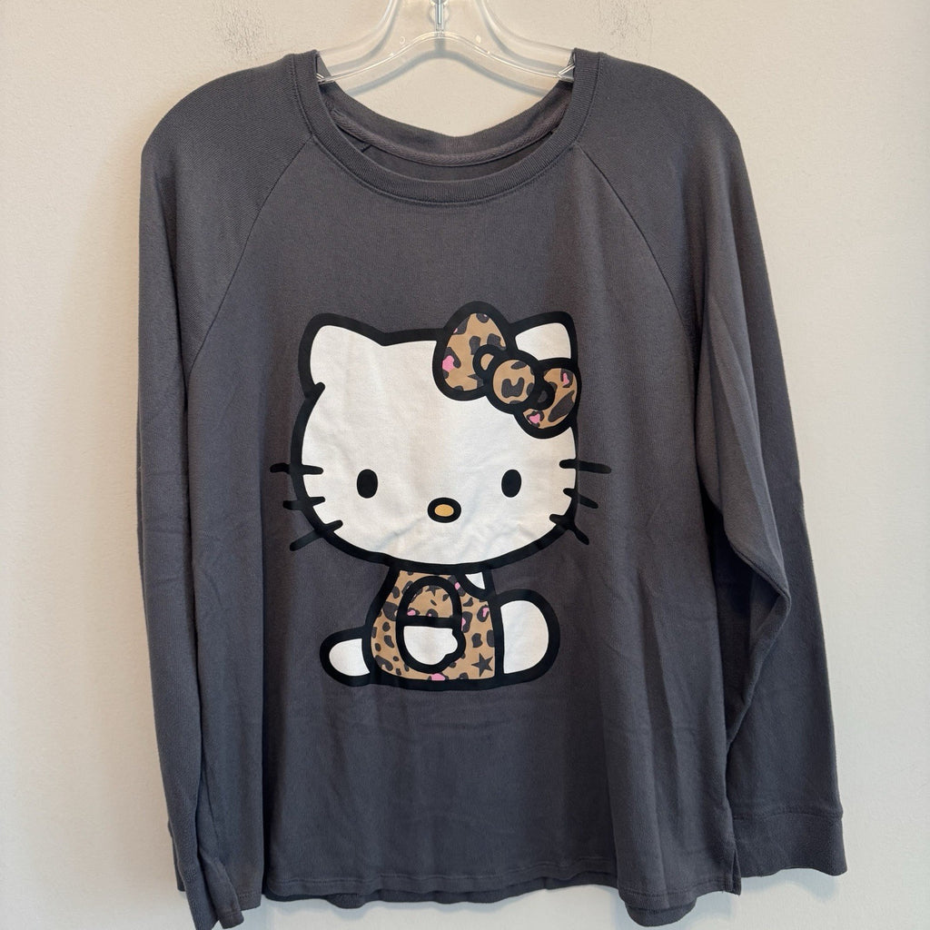 Hello Kitty Leopard Print Sweatshirt Womens Large Gray Sanrio Pullover