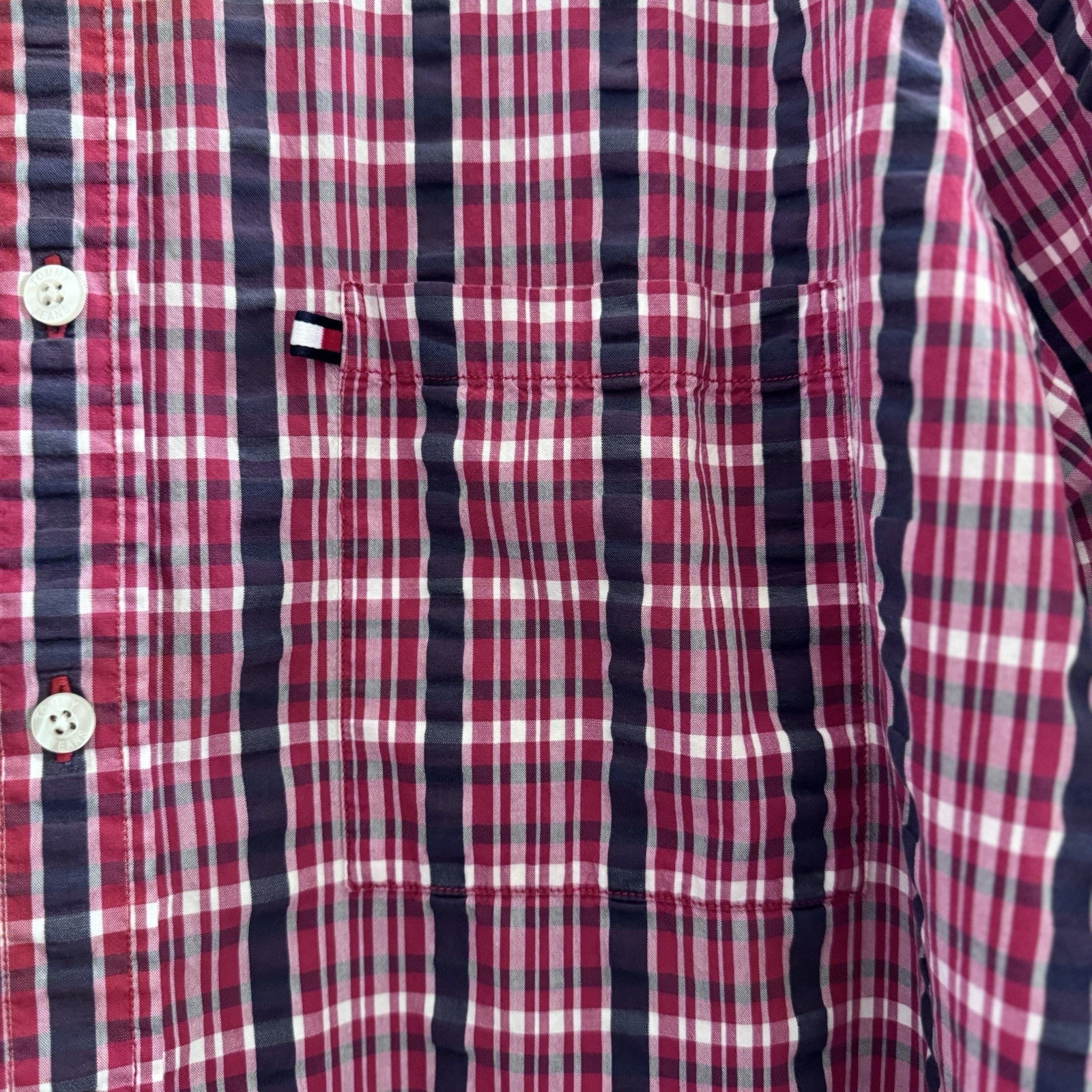 Vintage Tommy Jeans Red Plaid Shirt XL 2002 Mauritius Short Sleeve