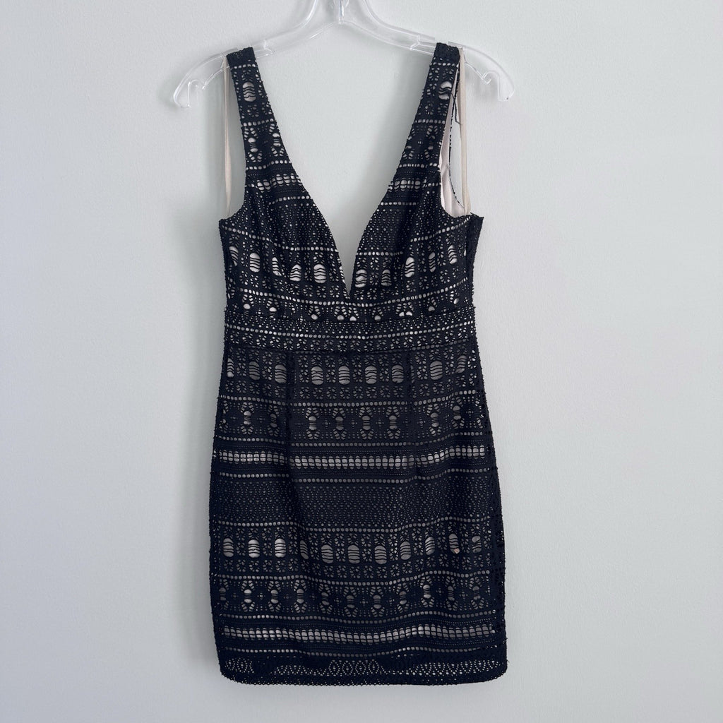 Ark & Co Lace Sheath Dress Navy Nude Lined V Neck Sleeveless Size S