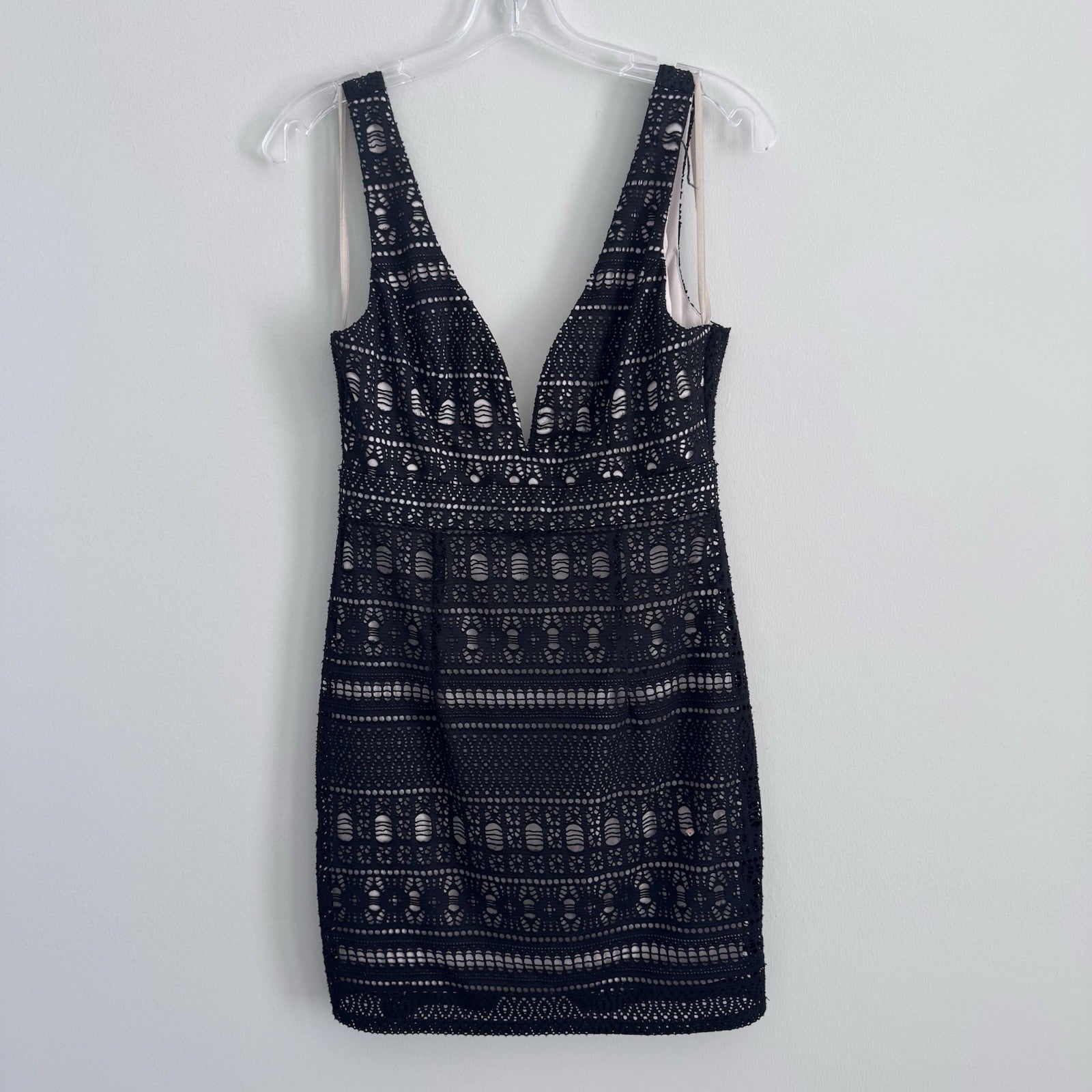 Ark & Co Lace Sheath Dress Navy Nude Lined V Neck Sleeveless Size S