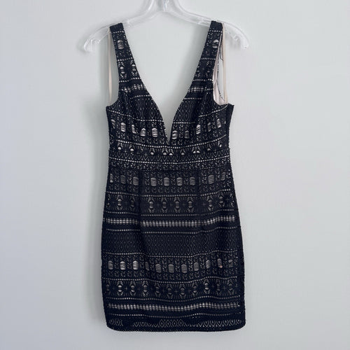 Ark & Co Lace Sheath Dress Navy Nude Lined V Neck Sleeveless Size S