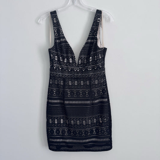 Ark & Co Lace Sheath Dress Navy Nude Lined V Neck Sleeveless Size S