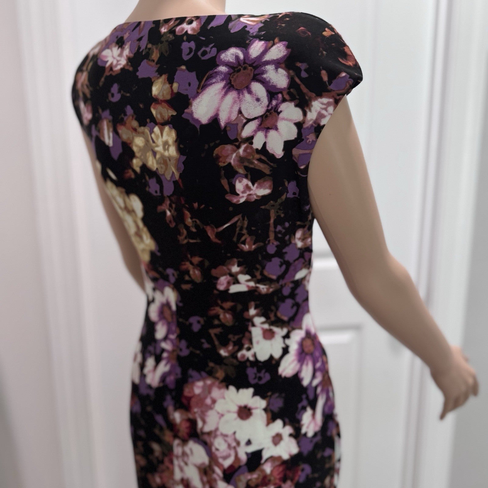 Lauren Ralph Lauren Floral Sheath Dress Size 4 RN41381 Black Pink Purple
