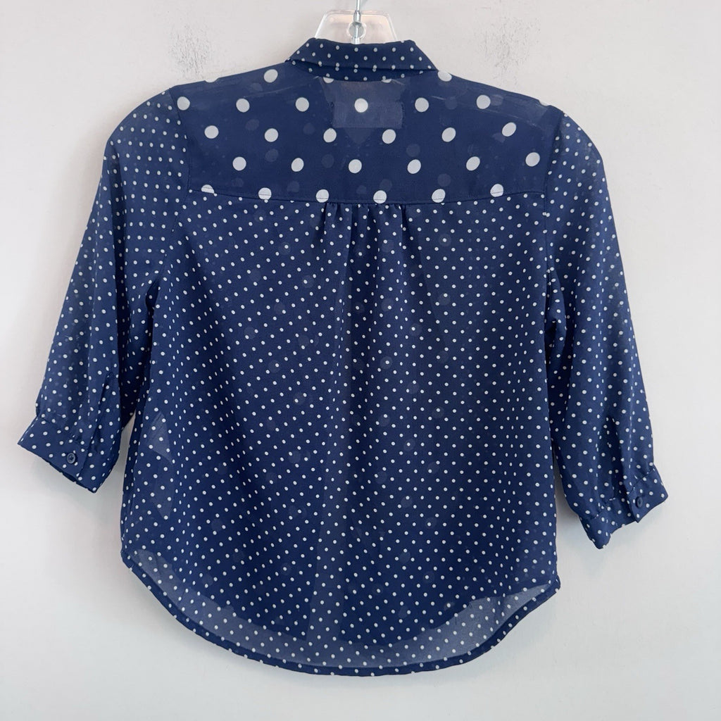 Abercrombie Kids Polka Dot Button Up Blouse Blue Sheer Size M