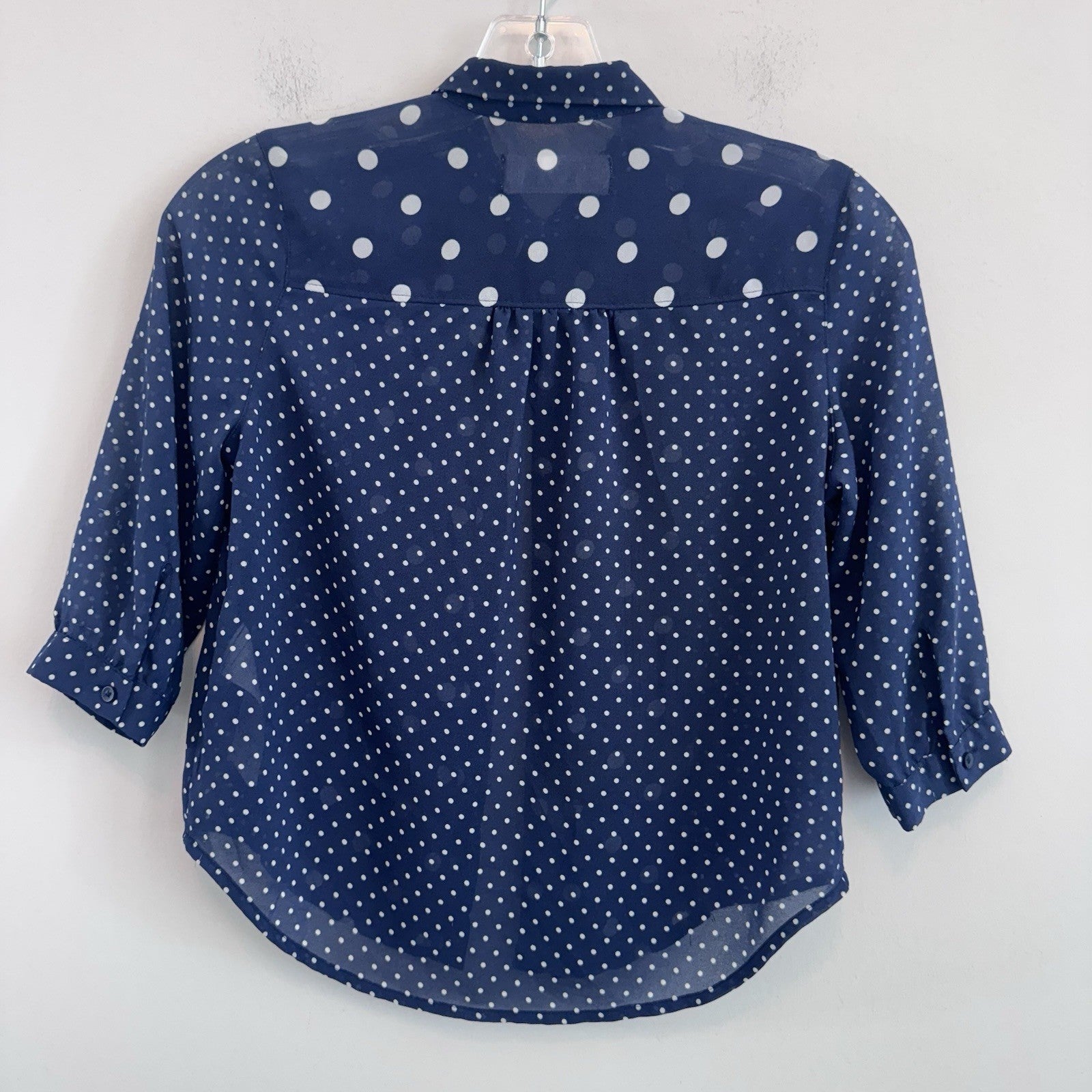Abercrombie Kids Polka Dot Button Up Blouse Blue Sheer Size M