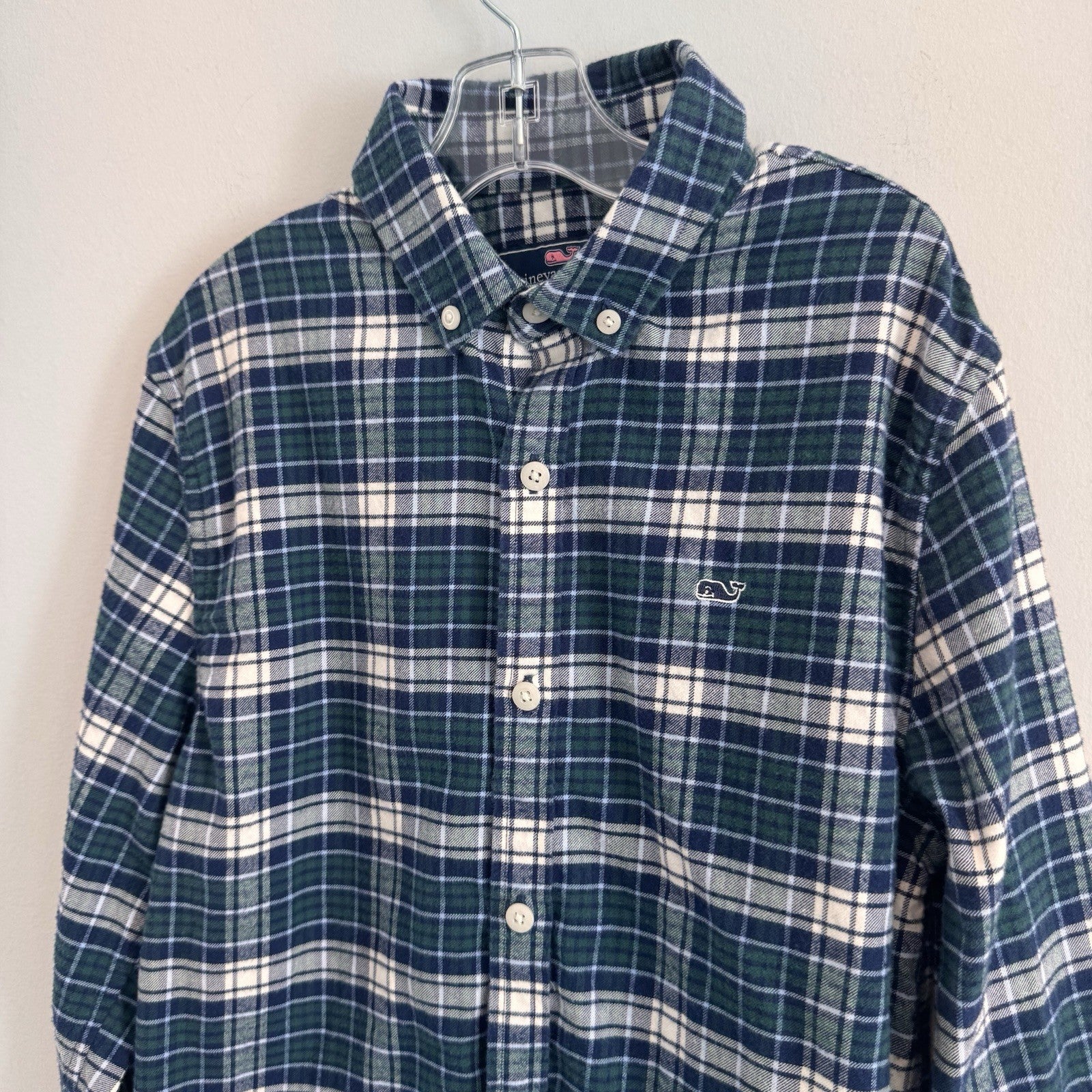 Vineyard Vines Whale Shirt Plaid Button Down Boys M Cotton Preppy (12-14)