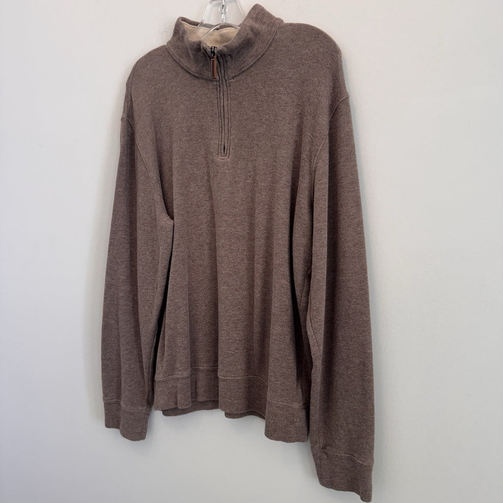Lands' End Men’s Large Brown Drifter Quarter Zip Cotton Sweater Mock Neck