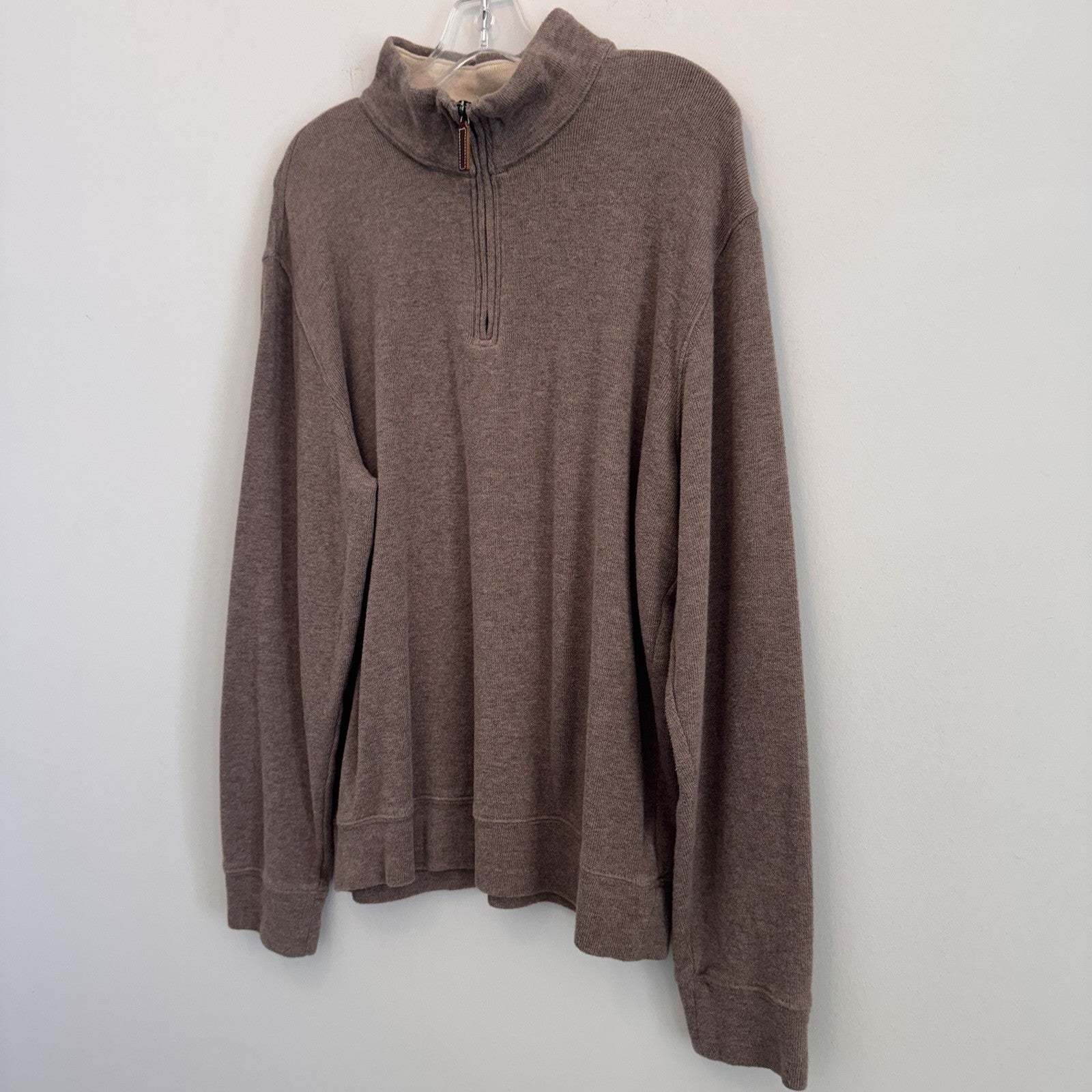 Lands' End Men’s Large Brown Drifter Quarter Zip Cotton Sweater Mock Neck