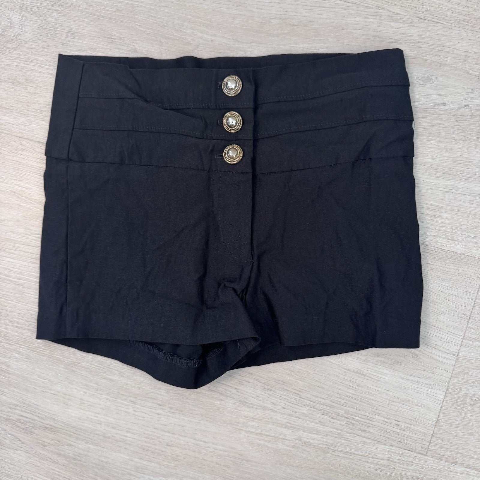 Body Central Black High Waist Sailor Shorts Gold Button Stretch Women’s S Y2K