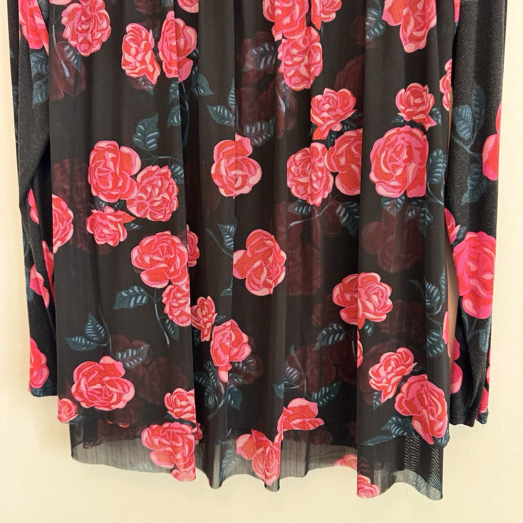Matilda Jane XS Black Floral Babydoll Tunic Dress Mesh Roses Modal Jersey Soft