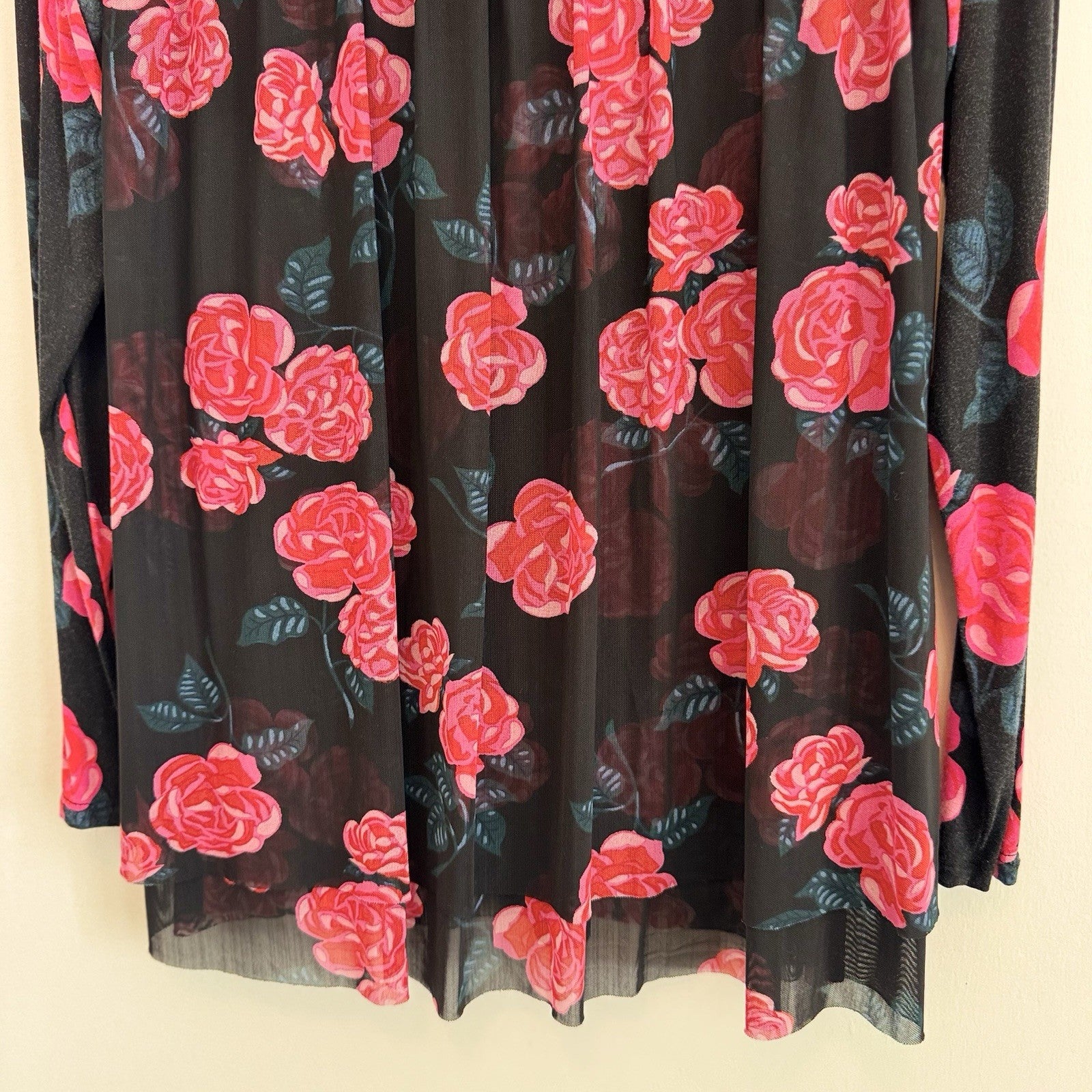 Matilda Jane XS Black Floral Babydoll Tunic Dress Mesh Roses Modal Jersey Soft