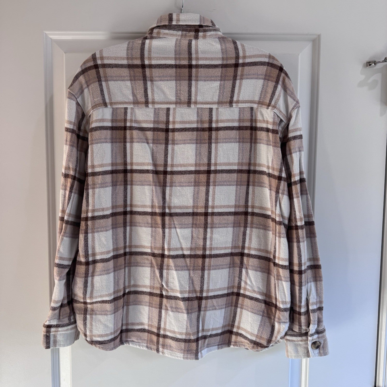 Hollister Plaid Flannel Button Up Shirt Womens Medium Brown Cream