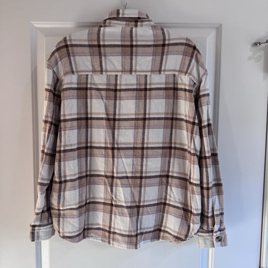 Hollister Plaid Flannel Button Up Shirt Womens Medium Brown Cream