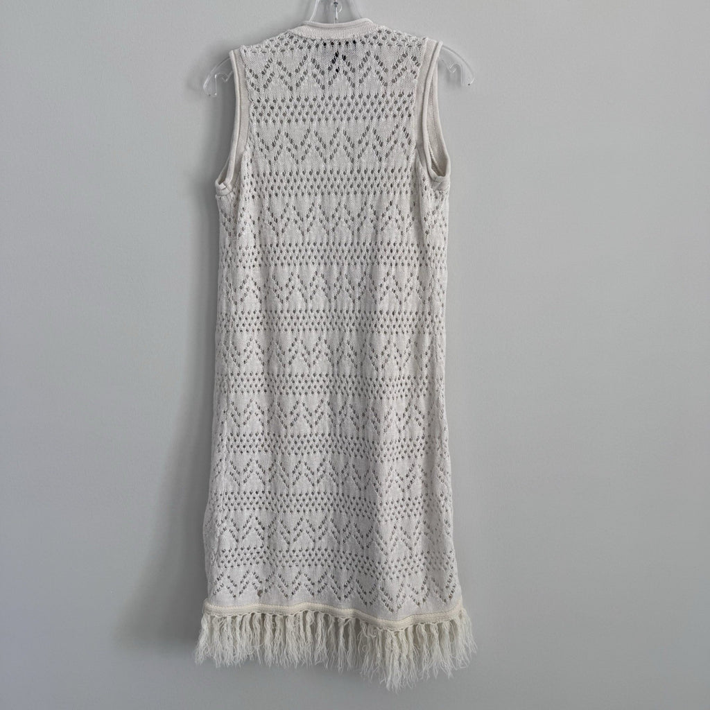 Absolutely Creative Ivory Fringe Knit Vest S Boho Duster