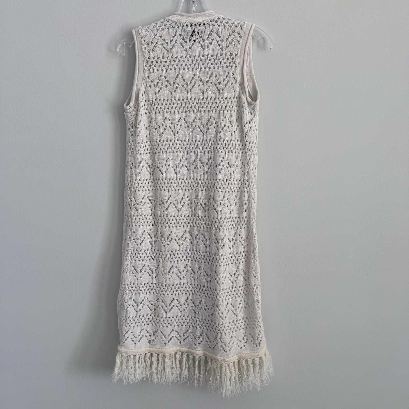 Absolutely Creative Ivory Fringe Knit Vest S Boho Duster
