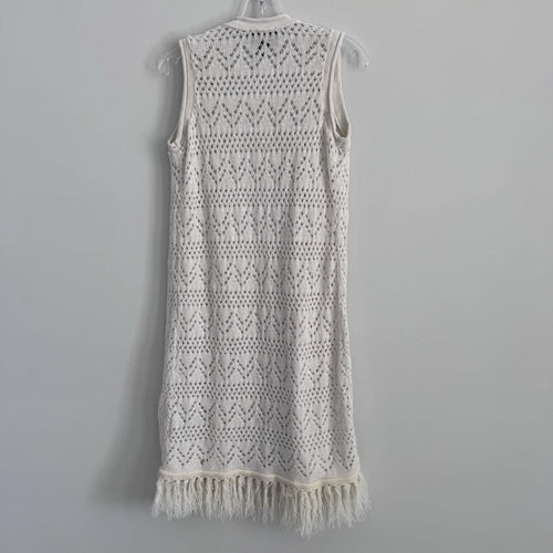 Absolutely Creative Ivory Fringe Knit Vest S Boho Duster