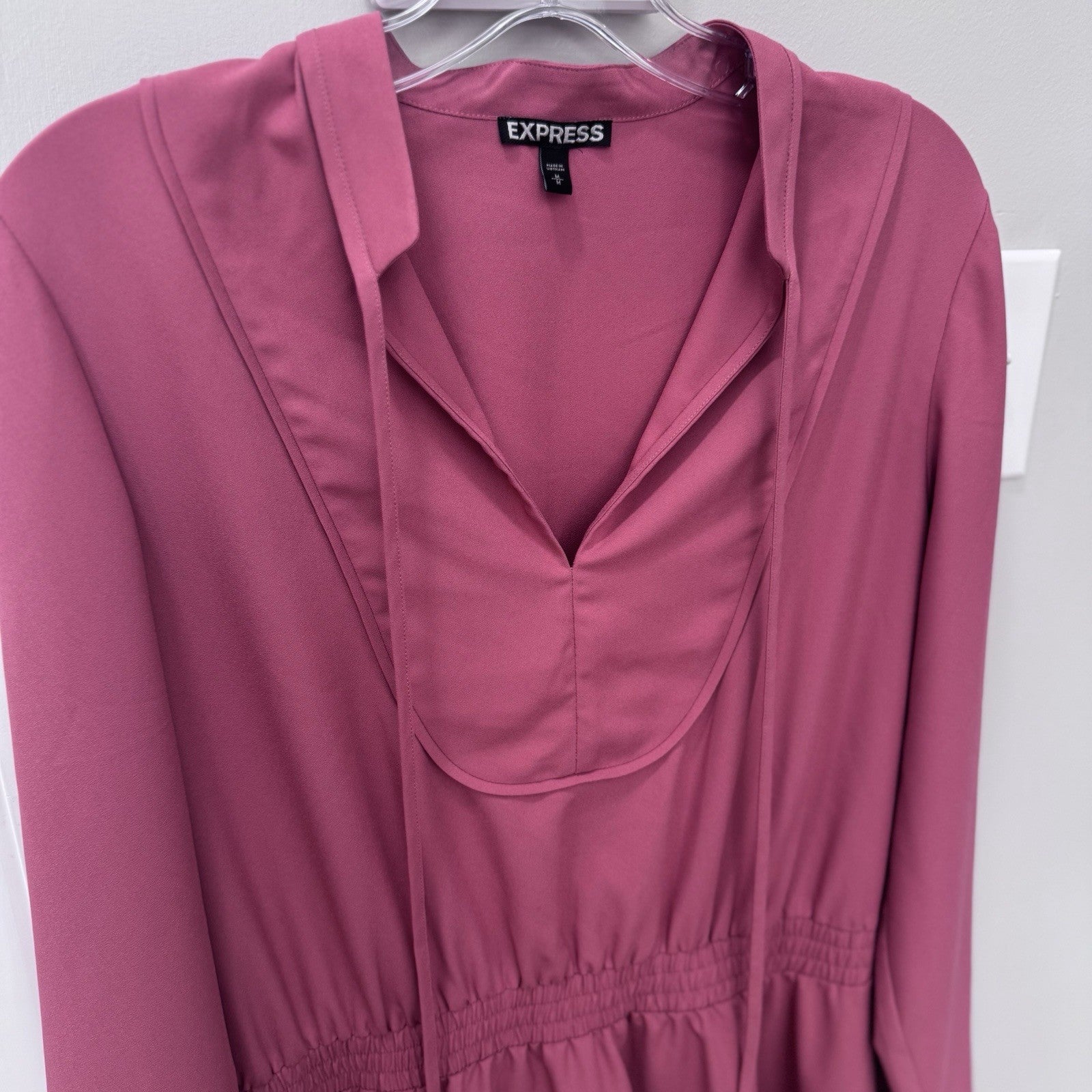 Express Women’s Large Pink Long Sleeve Mini Dress Elastic Waist Boho Style