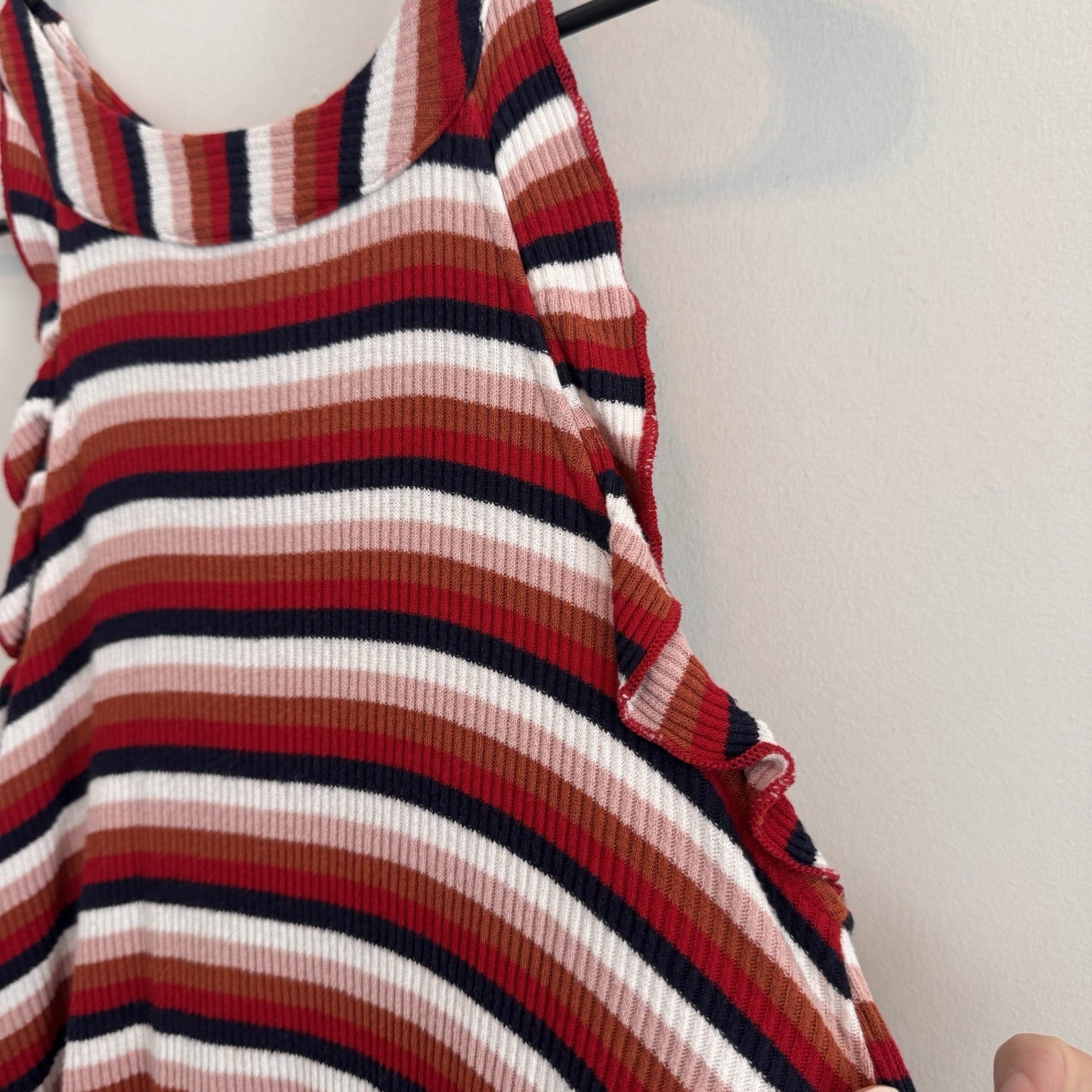 Altar'd State Women’s Small Striped Ribbed Tank Top Ruffle Sleeve Boutique