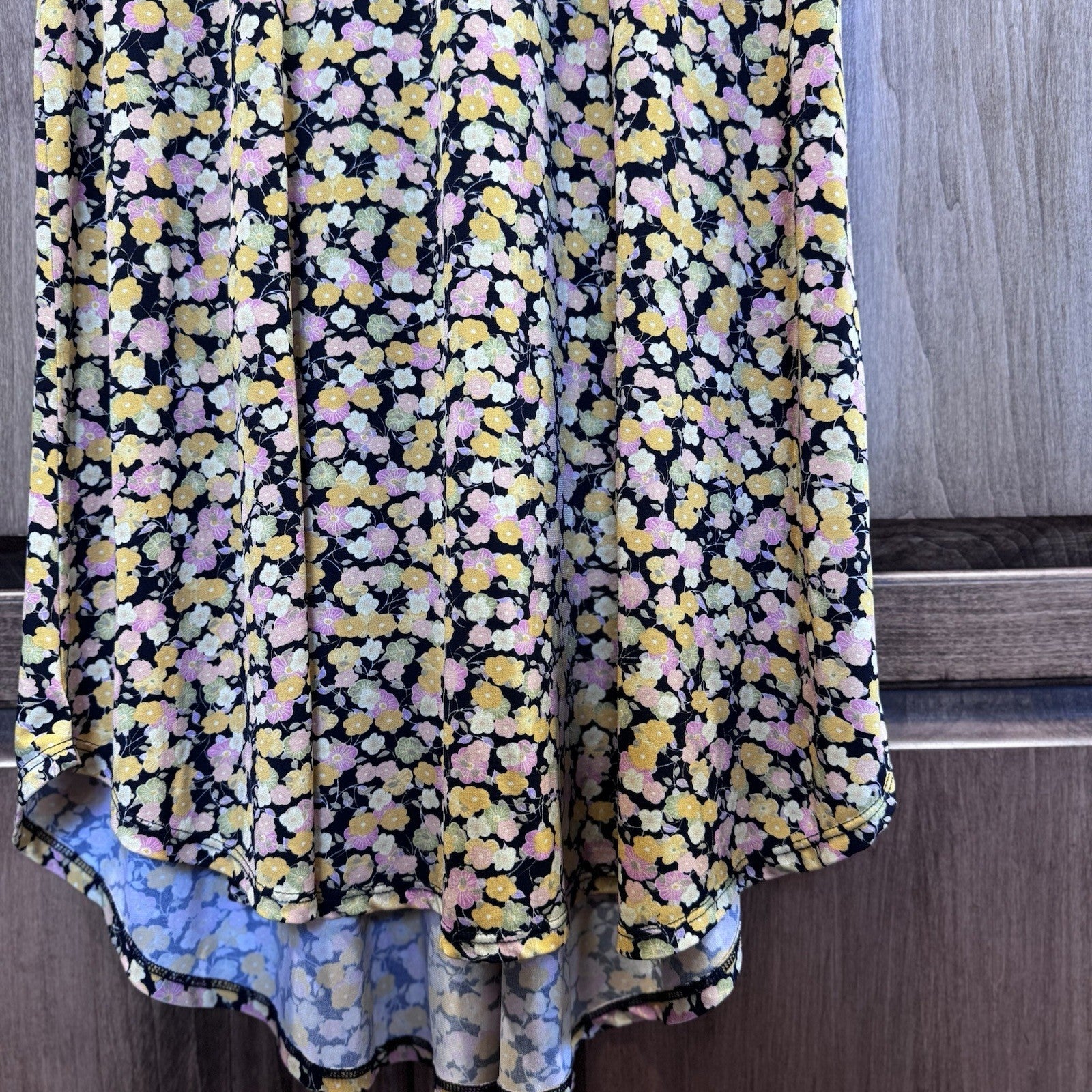 LuLaRoe Girls Floral Swing Dress Size 12 Yellow Pink Black Short Sleeve A-Line