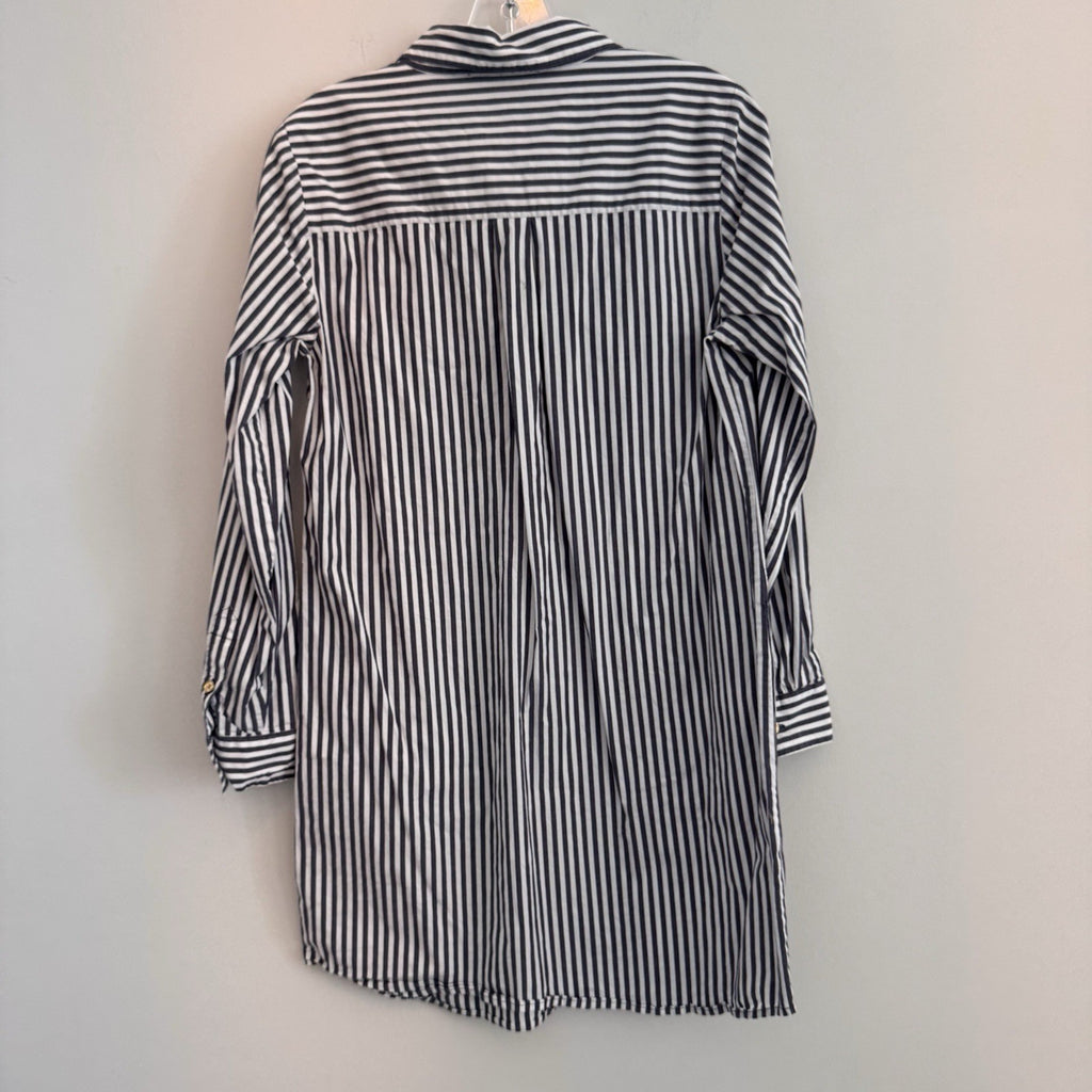 MICHAEL Michael Kors Women's Medium Navy White Striped Shirt Dress Pockets Gold