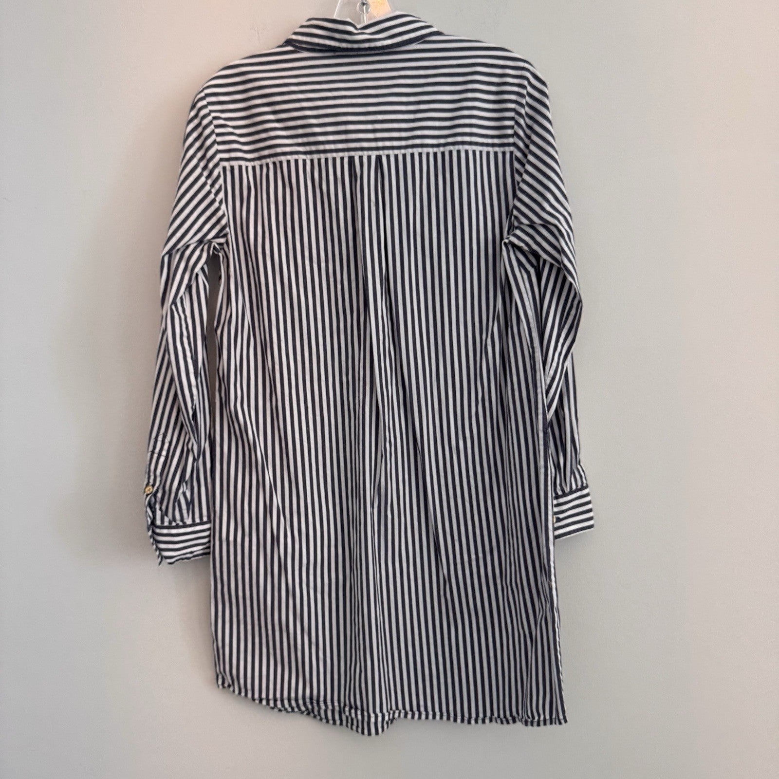 MICHAEL Michael Kors Women's Medium Navy White Striped Shirt Dress Pockets Gold