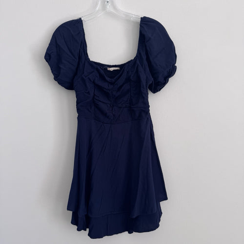 Altar’d State Navy Puff Sleeve Smocked Mini Dress Large Cottagecore