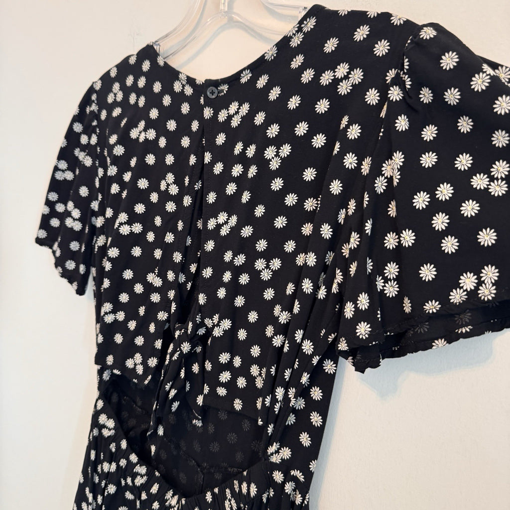 1901 Nordstrom Big Girls XL 14/16 Black White Daisy Look Back Jumpsuit Wide Leg