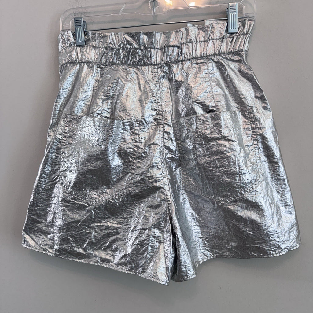 Zara Silver Metallic Paperbag Shorts Women Medium Festival Y2K Disco
