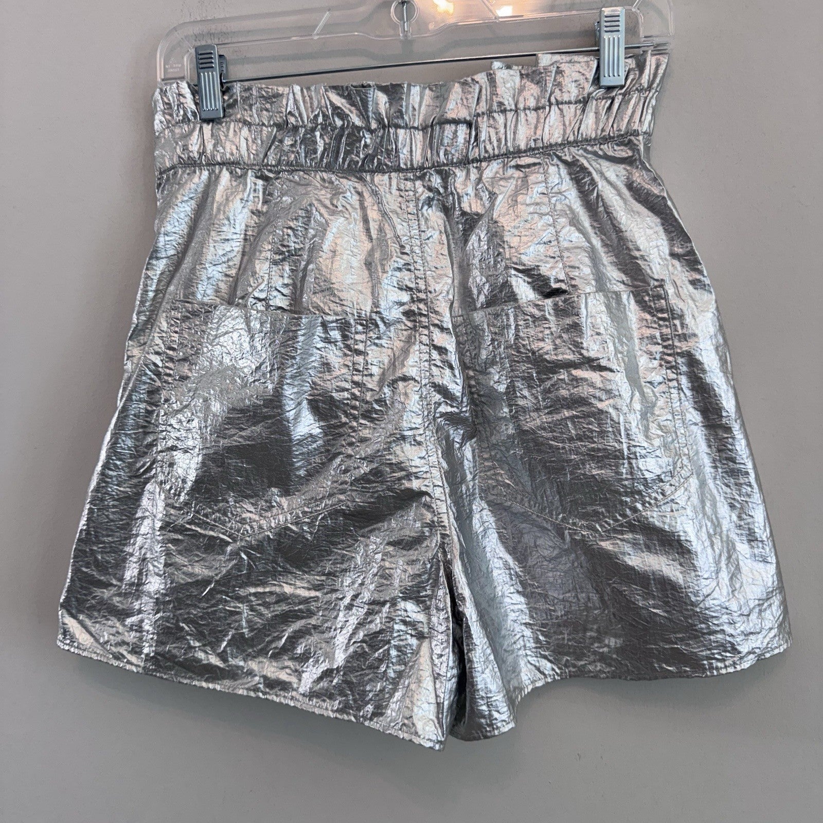 Zara Silver Metallic Paperbag Shorts Women Medium Festival Y2K Disco
