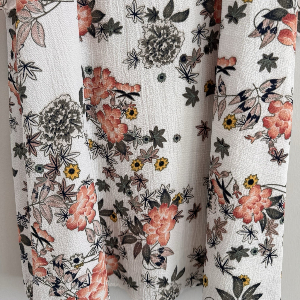 Entro Floral Cold Shoulder Mini Dress Medium White Pink Boho Ruffle Women’s