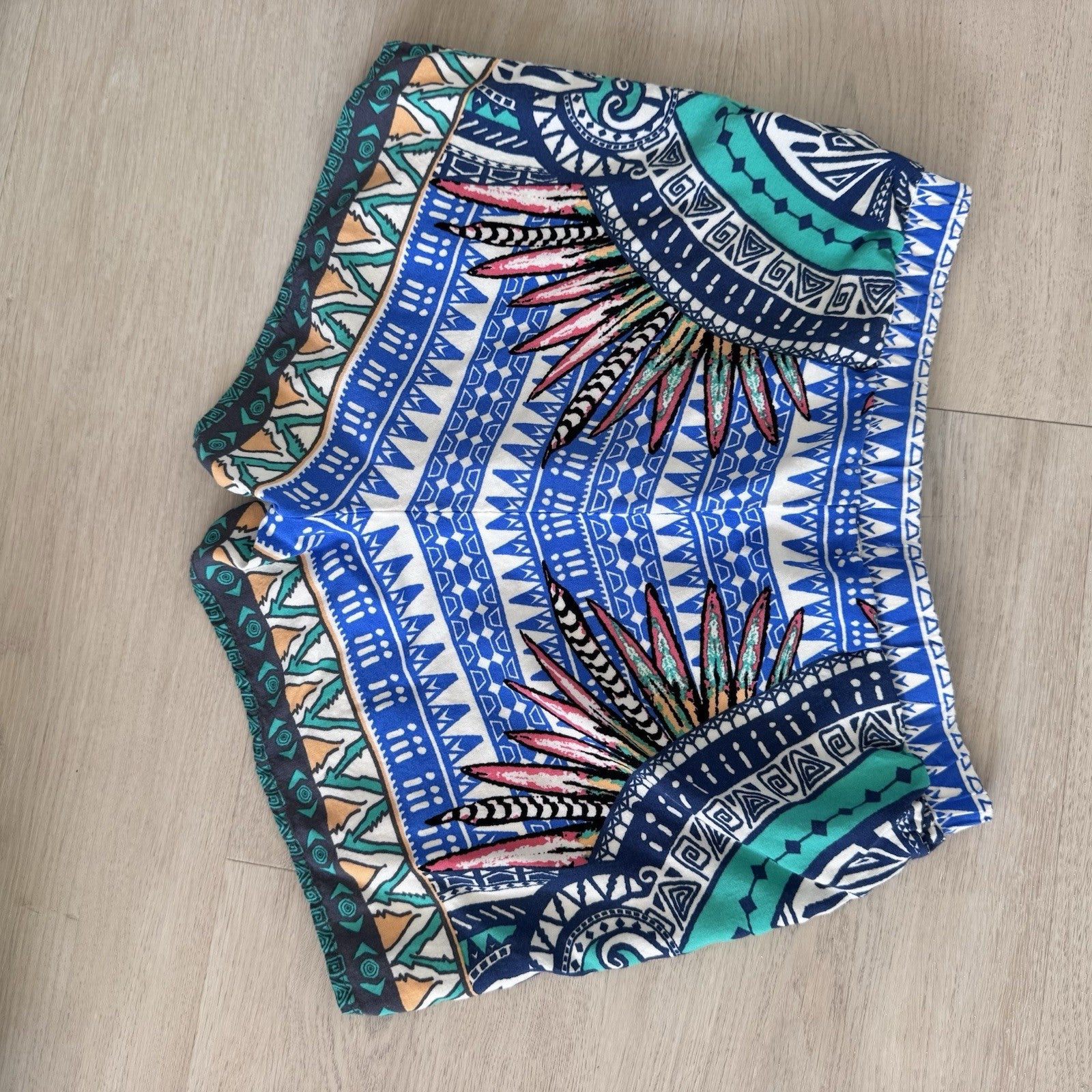 Flying Tomato Boho Tribal Shorts Tassel Tie Blue Green Size S