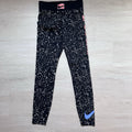 Nike Women’s Leggings Small Black Paint Splatter Blue Swoosh Stretch Athletic