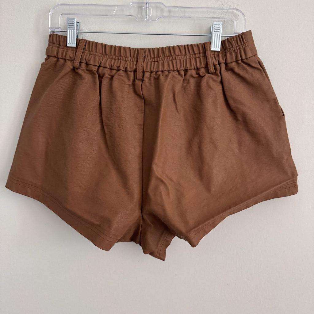 Free People Vegan Leather Shorts Brown Cognac High Waisted Pull-On Medium M