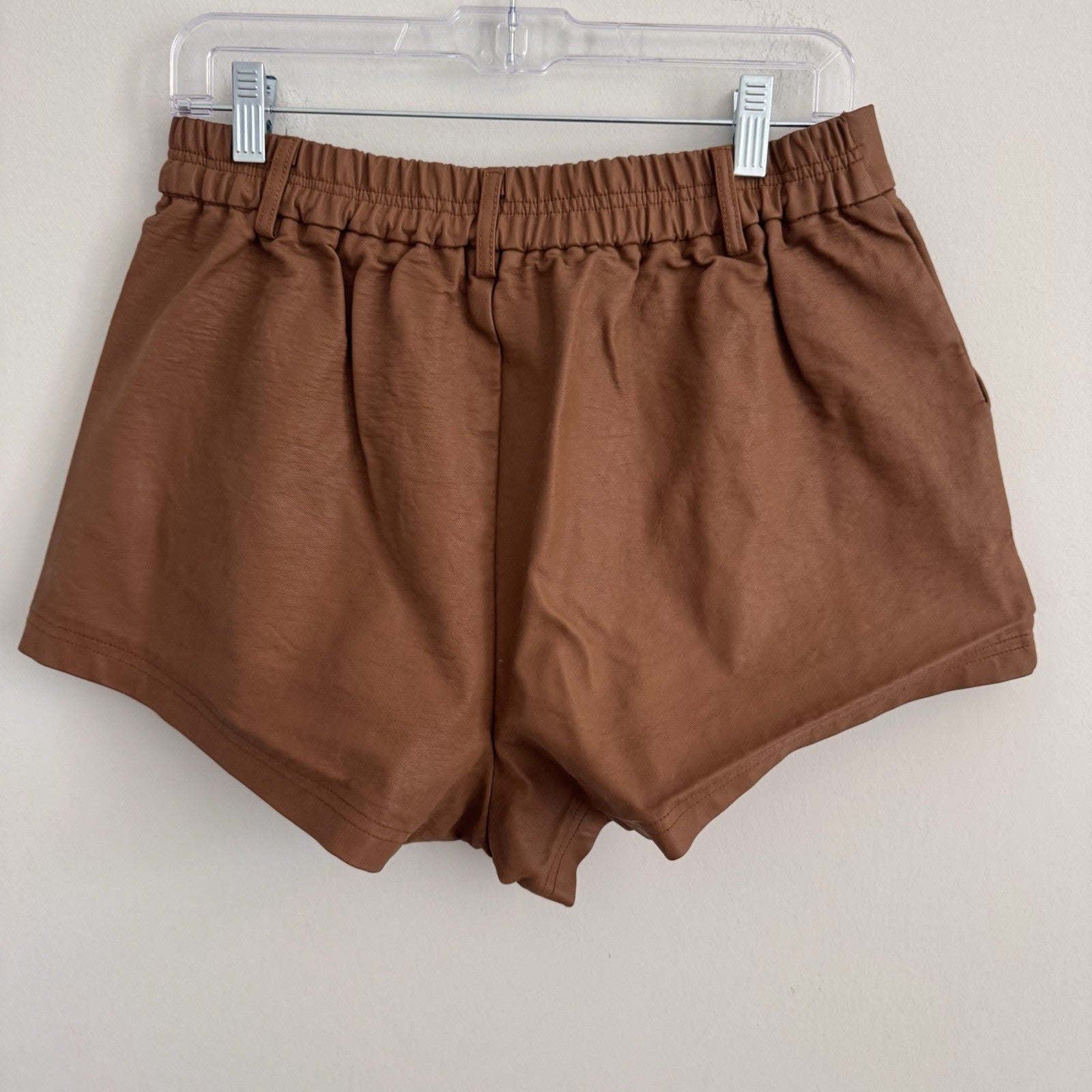 Free People Vegan Leather Shorts Brown Cognac High Waisted Pull-On Medium M