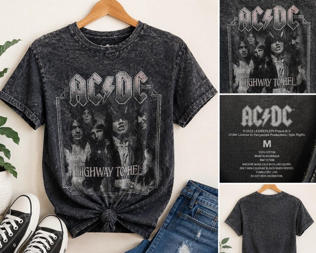 AC/DC Highway To Hell Women’s Medium Acid Wash Band T-Shirt Rock Tee Vintage