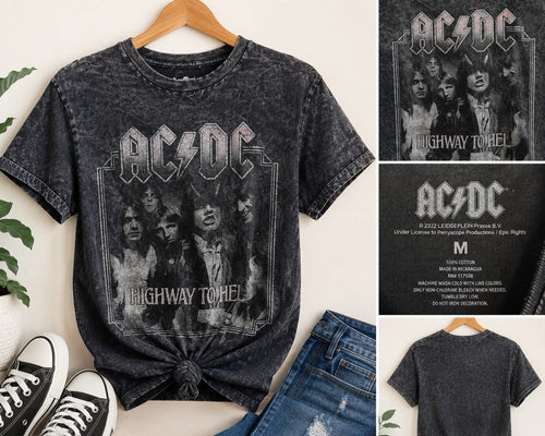 AC/DC Highway To Hell Women’s Medium Acid Wash Band T-Shirt Rock Tee Vintage
