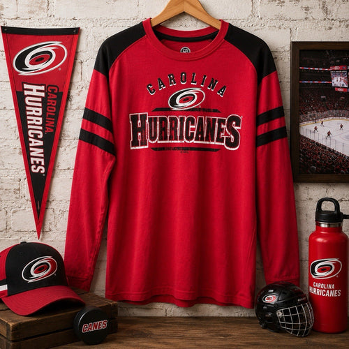 Carolina Hurricanes NHL Long Sleeve Shirt Red Black Mens Size L Hockey