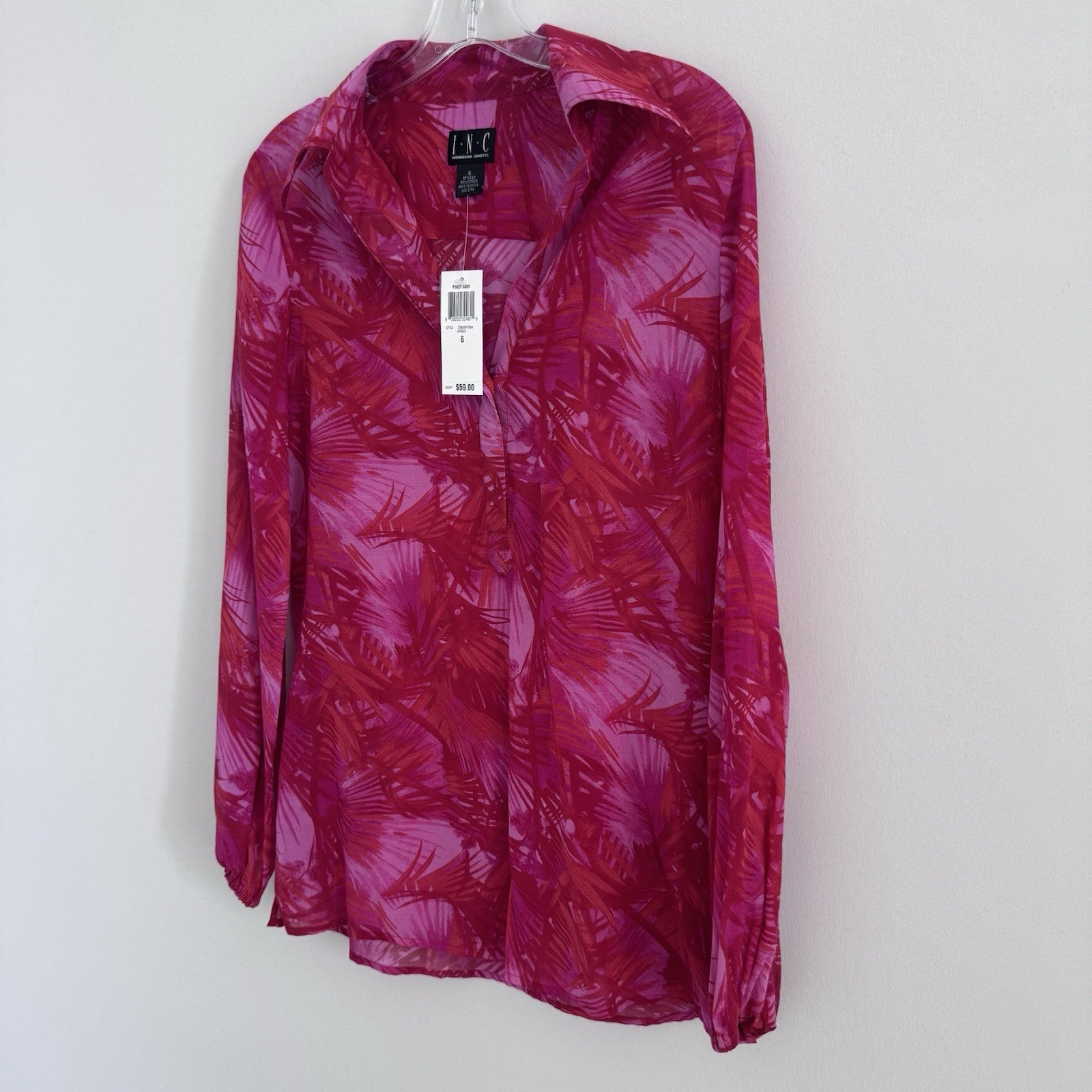 INC Jungle Print Blouse Size 6 Pink Sheer Button Front NWT