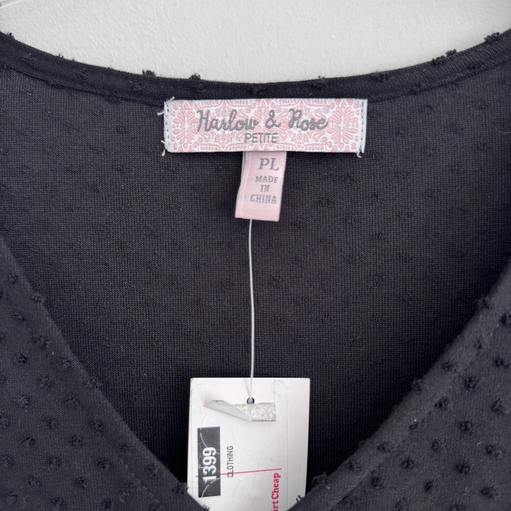 Harlow & Rose Petite Black Swiss Dot Dress PL NWT V Neck Midi